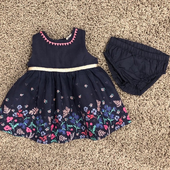 OshKosh navy floral dress with embroidered neck - Picture 2 of 5